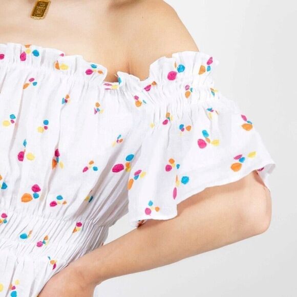 All things mochi nana off the shoulder embroidered linen maxi dress size small S - Picture 6 of 12